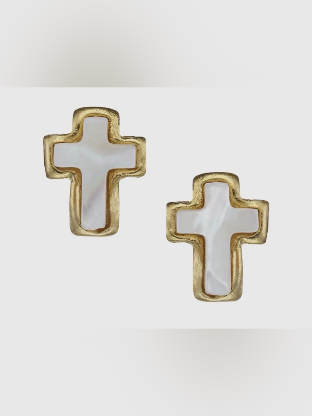 Susan Shaw TPG Gold Cross Mother Of Pearl Earrings New